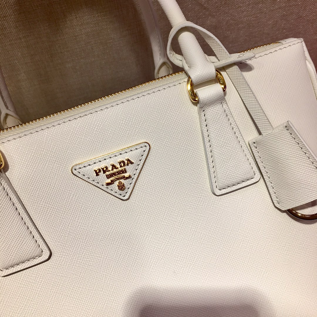 Prada Large Galleria Saffiano Leather Bag Tote Shoulder Bag White 1BA274